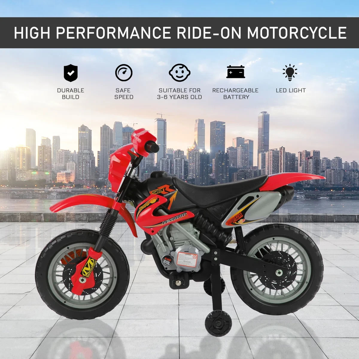 Aosom Battery Powered Ride On Dirt Bike 6V Kids Motorcycle with Music & Lights