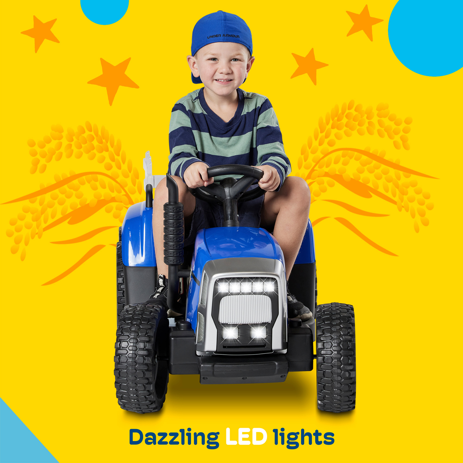 Kidzone 12V 7AH Kids Ride On Electric Tractor W/Trailer LED, Bluetooth