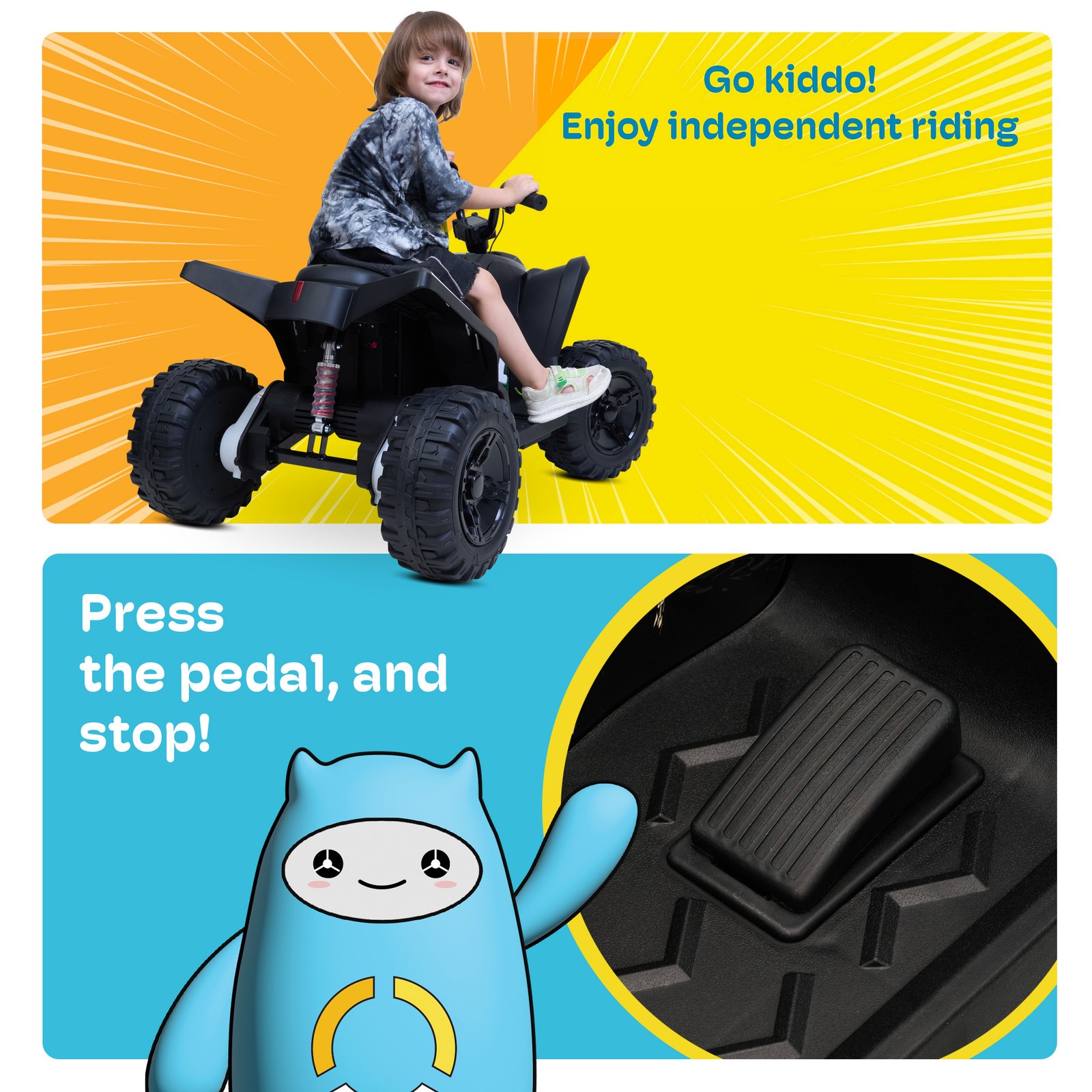 Kidzone 12V/24V Ride On ATV for Kids with Bluetooth & USB Music,