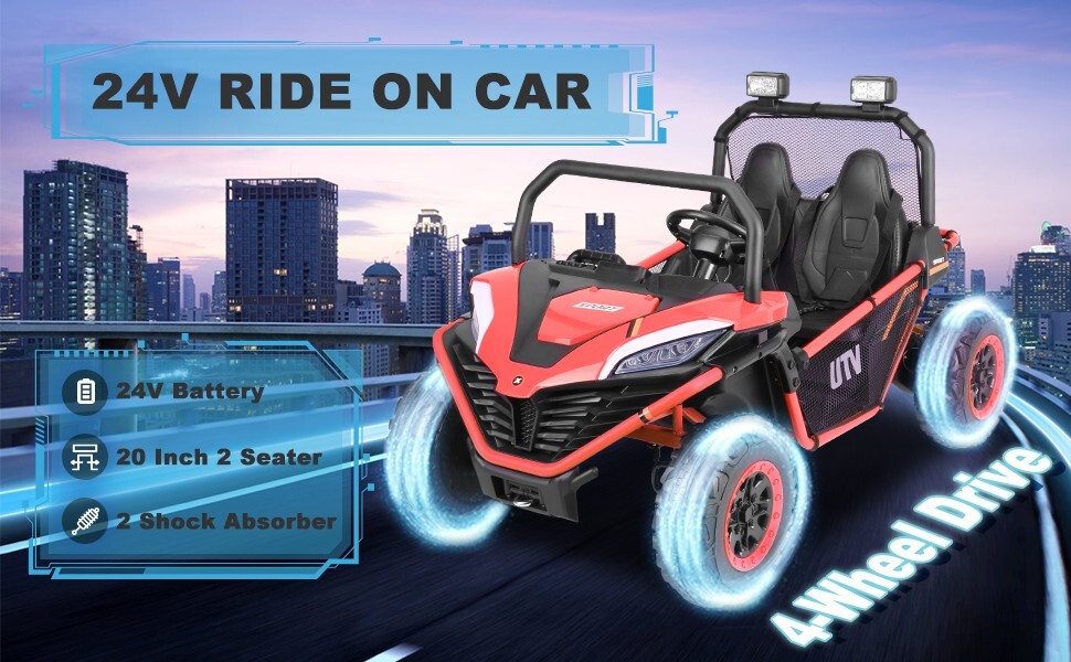 ZEOPHOL 24V Kid Ride On Car UTV 4WD 2-Seater Electric Truck 4X80W Remote Control