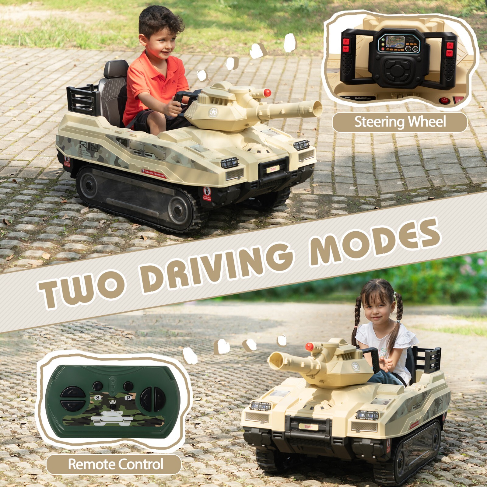 24V Kids Electric Tank Ride-On Power Remote Control Tank Car w/ 360° Spin