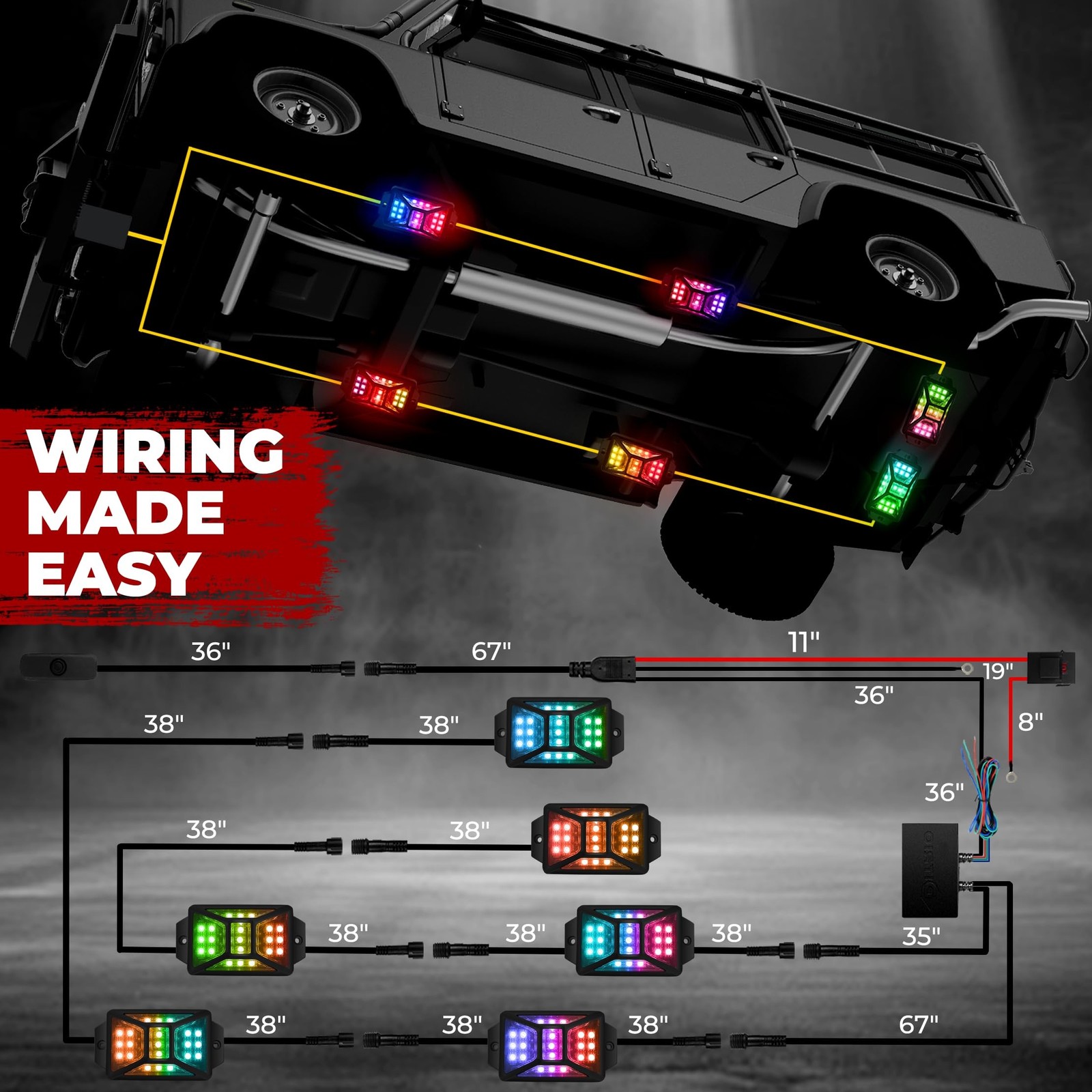 6 Pods Five Sided RGB Rock Lights for Trucks Jeep UTV SUV ATV Golf Cart, Mult…