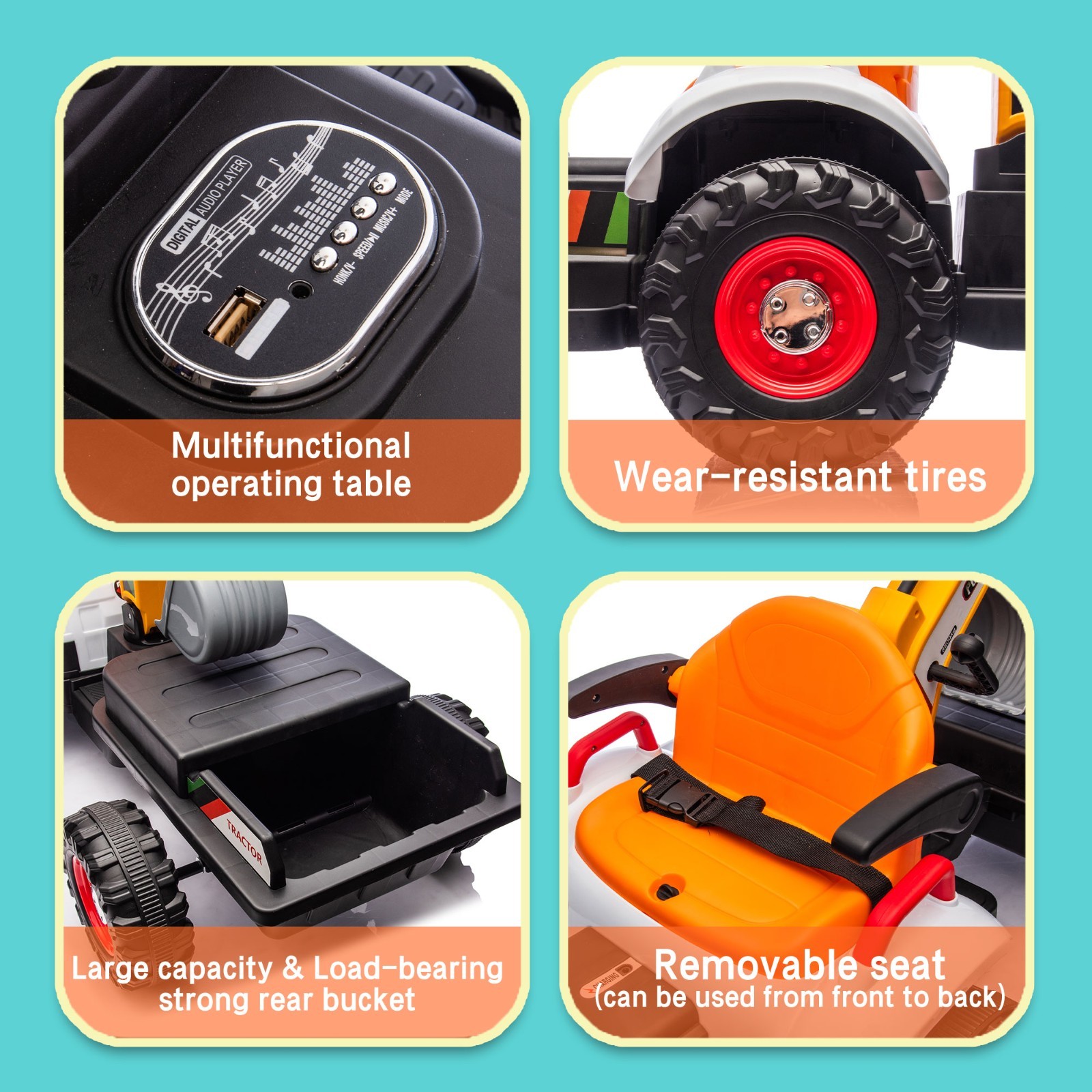 24V Kids Ride On Tractor Electric Car w/Remote,LED Tail-light,3 Speed Toy,Orange
