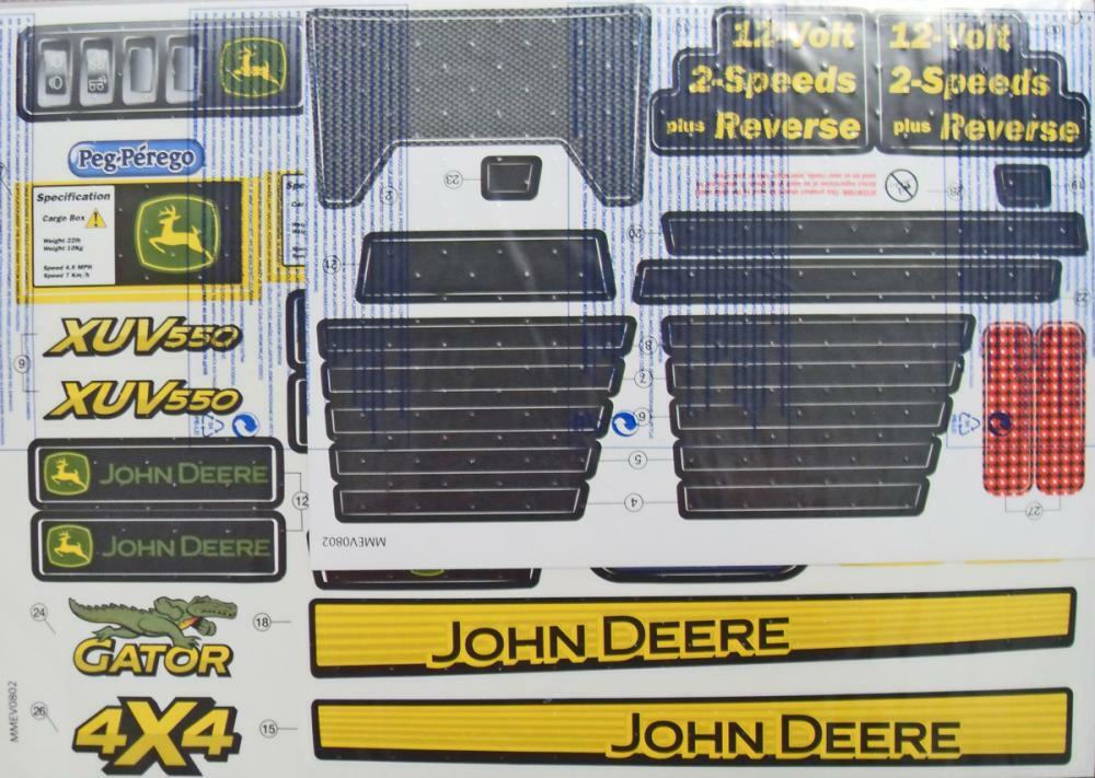 Peg Perego MMEV0802 John Deere Gator XUV Tractor Decal Label Set Genuine Peg