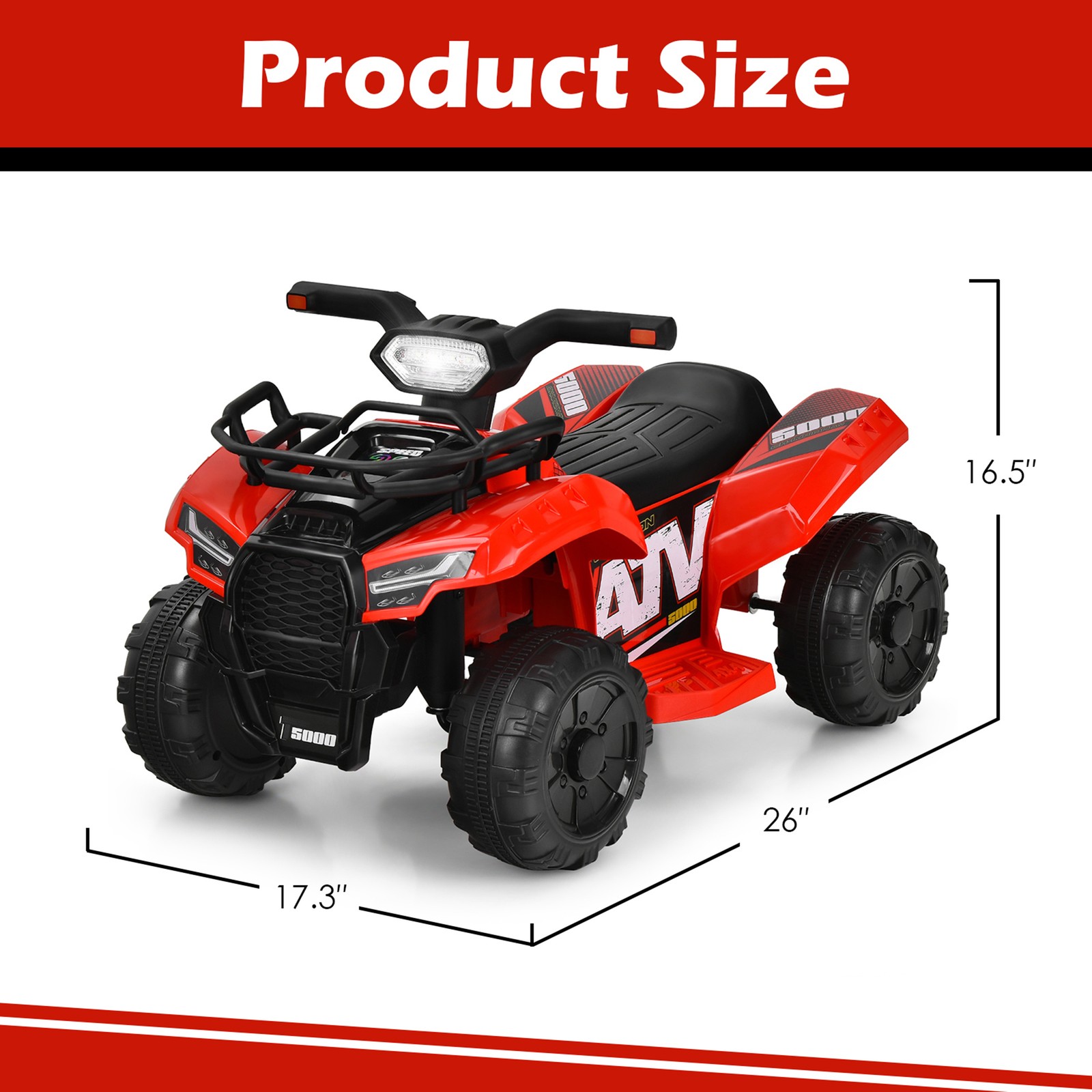 6V 4 Wheels ATV Quad Ride On Car Kids Ride-On Toy w/ Music Horn LED Light Red