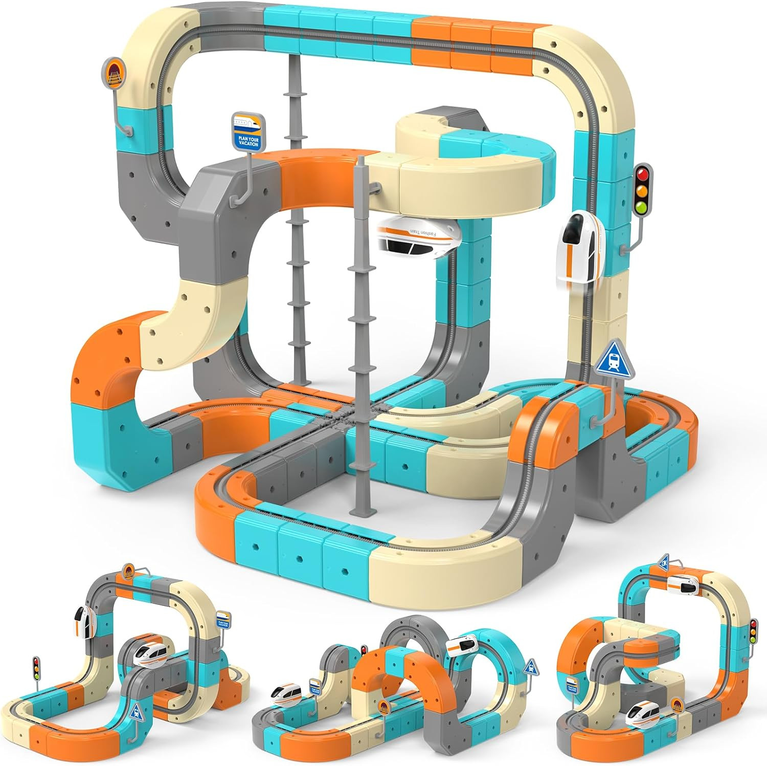 Electric Train Set, 3D Flexible Race Track for Kids 3–8 Years, 124 Pcs Gravity-D