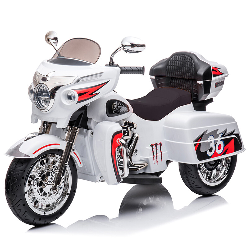 12V Kid Motorcycle Ride On Toy Key Start 3-Wheel 2-Seat Motorbike for 3-6 White