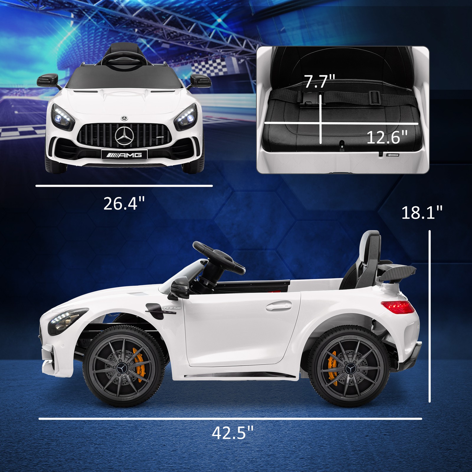 Mercedes-Benz AMG GTR Licensed 12V Kids Ride on Car w/ Remote, White