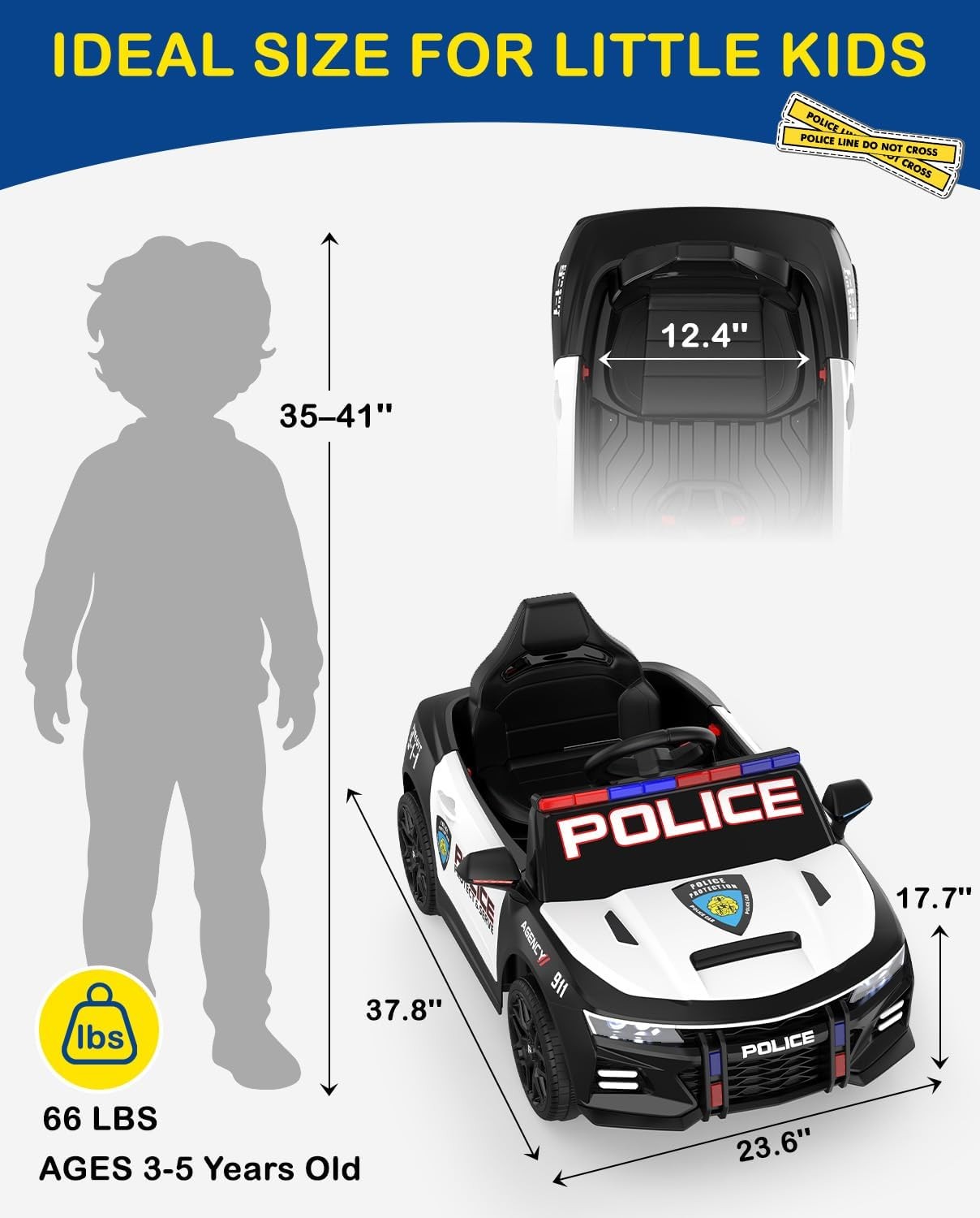 Police Car Ride on Electric Car for Kids to Drive Battery Powered Ride-On Toys C