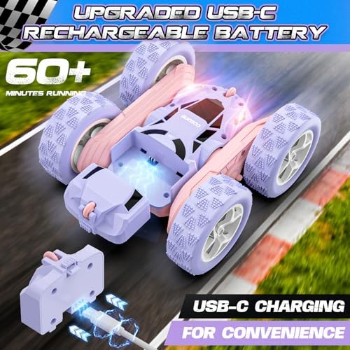 Pink Purple RC Stunt Car for Kids, Remote Control Car with 360° Purple&pink
