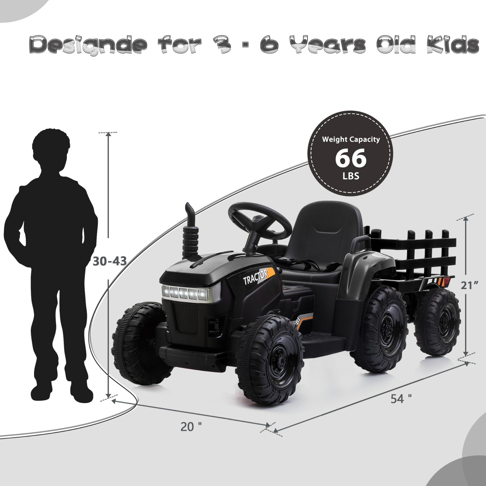 TOBBI 12V Battery-Powered Toy Tractor Ride On Toy with Trailer 35W Dual Motor