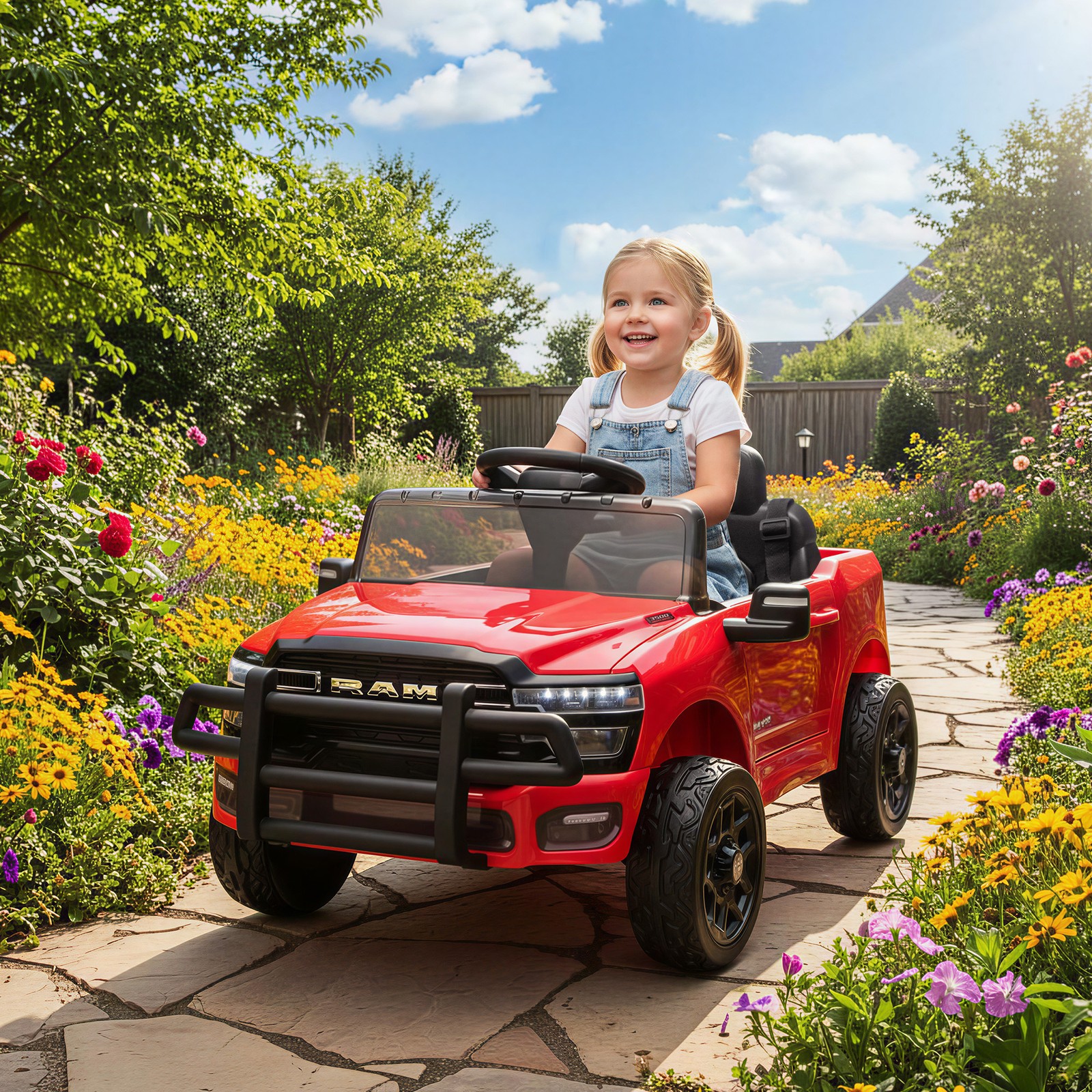 Qaba 12V Licensed Dodge RAM 3500 Kids Ride on Car with Dual Motors, Red