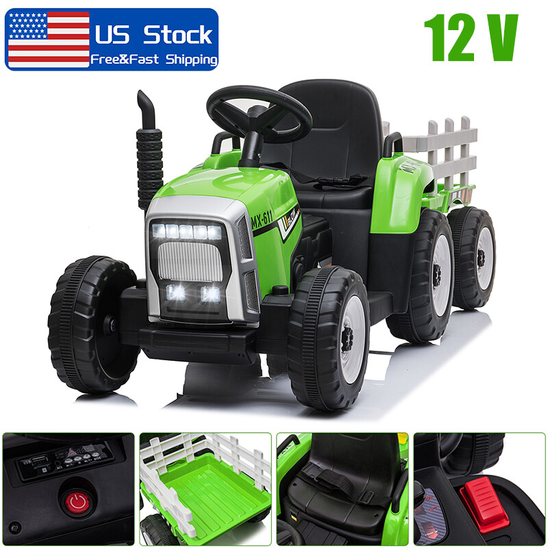 12V Kids Electric Ride on Tractor Battery Powered w/Remote +Trailer Xmas Gifts