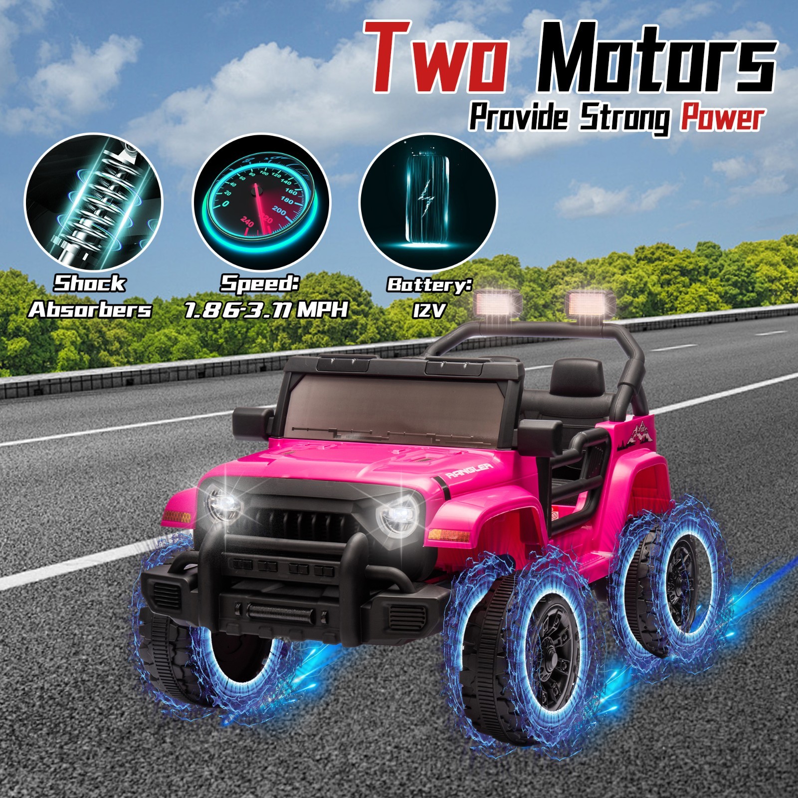 12V Ride On Toys UTV Electric Car for Kids w/Remote, LED,Battery Powered,Pink
