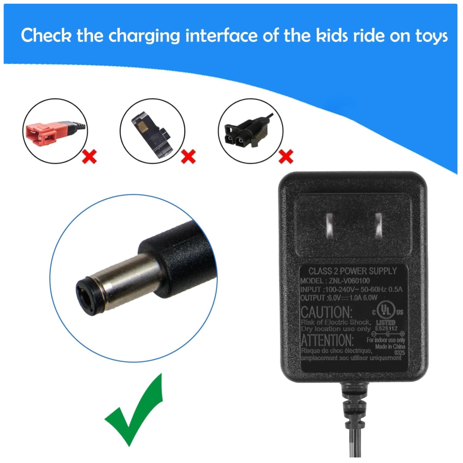 6V Ride on Car Charger – Kidzone, Flybar, Best Choice Cars