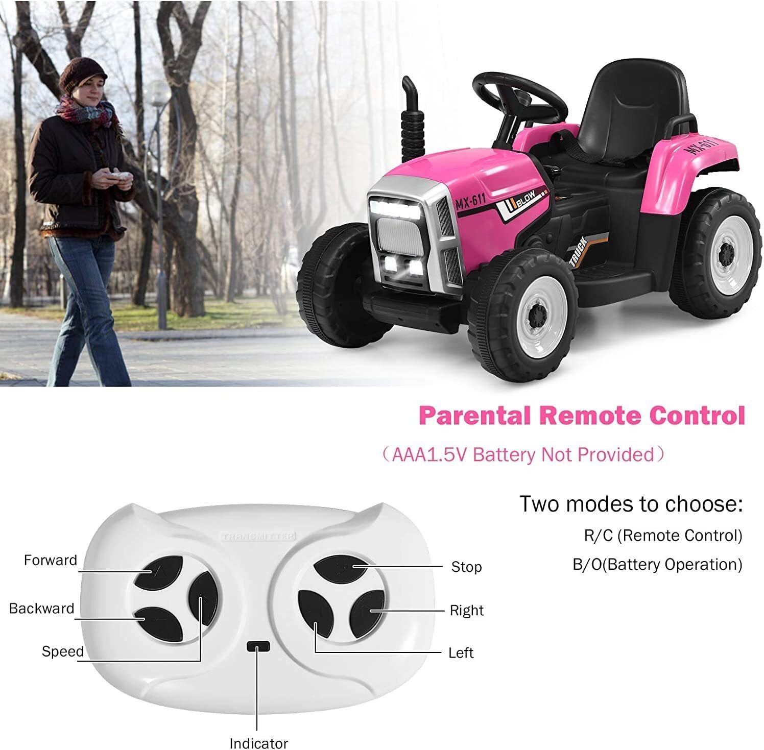 12V Ride on Tractor with Detachable Trailer Kids Toddler Truck Car Toy Xmas Gift