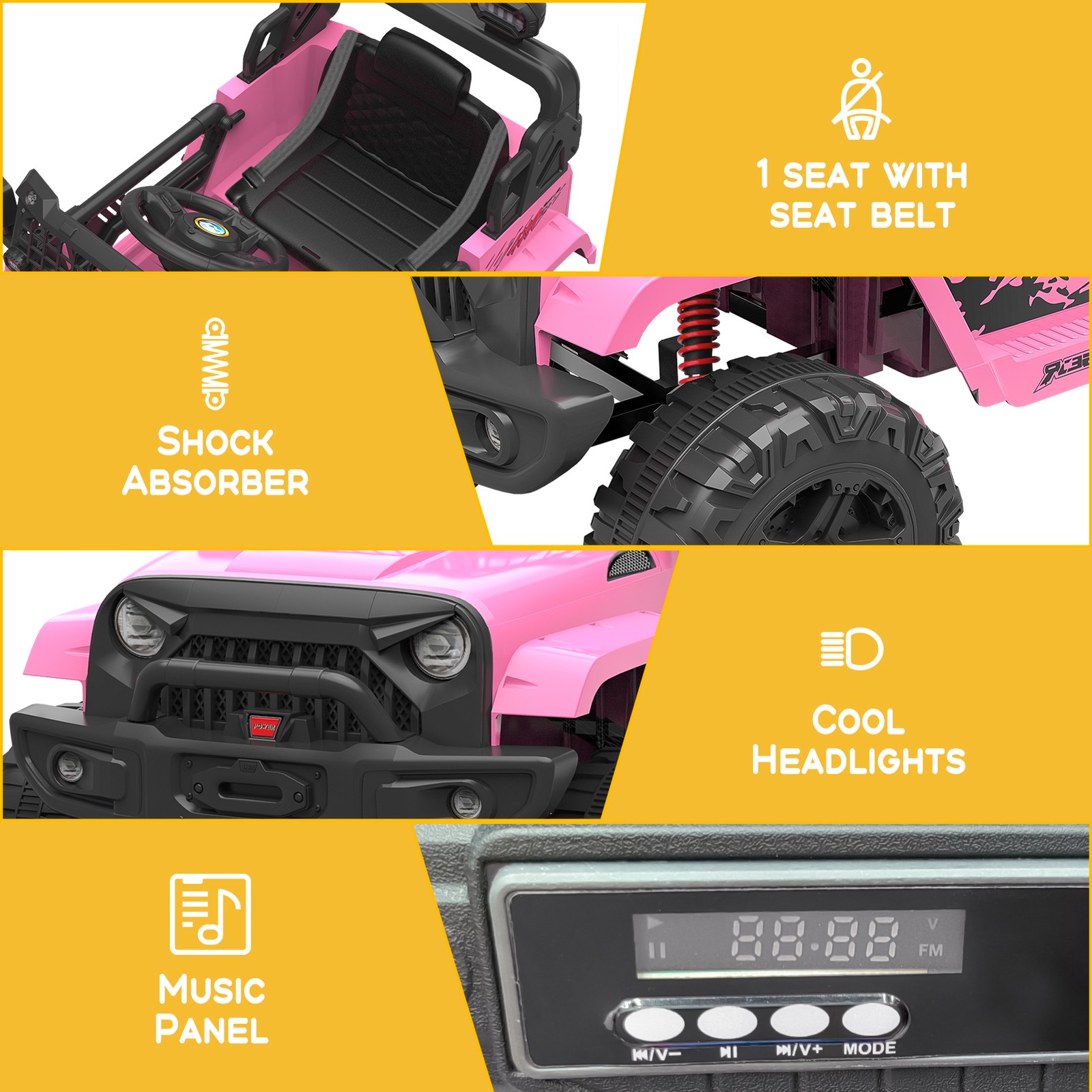 Pink Kids Electric Ride on Car Toys 12V with Remote Control for Kids 3-8