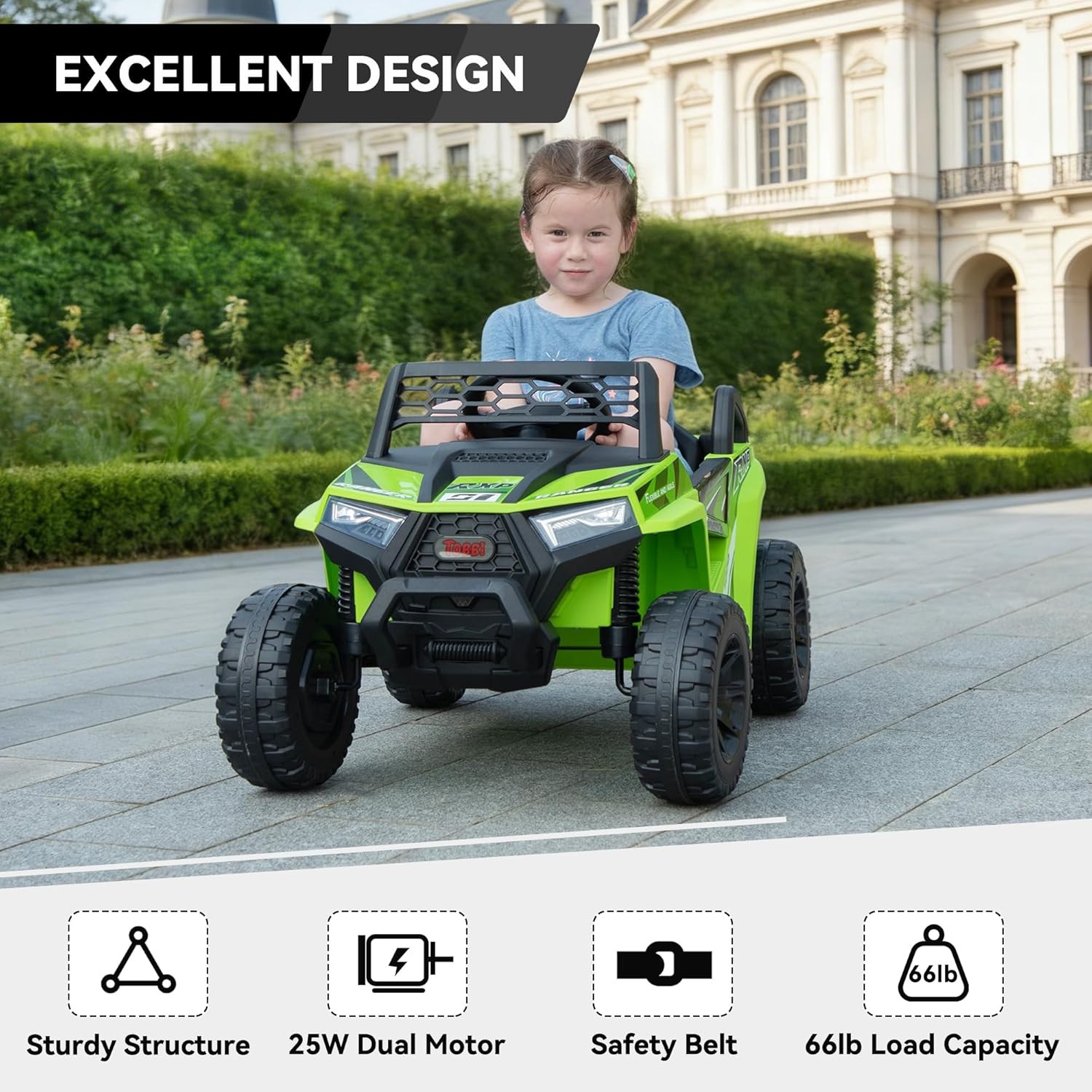 TOBBI 12V Kids Electric UTV Toy Battery Powered Off-Road Car with LED Lights