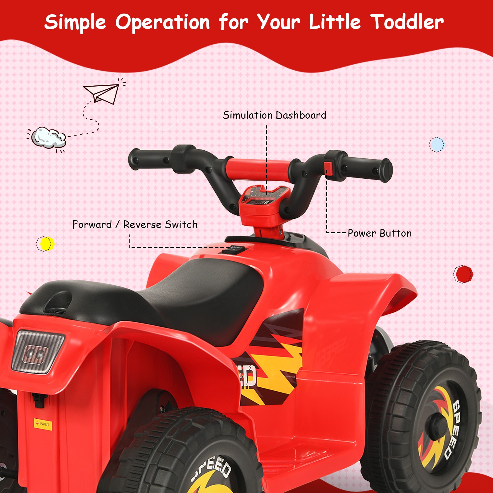 6V Kids Electric Quad ATV 4 Wheels Ride On Toy for Toddlers Forward&Reverse Red