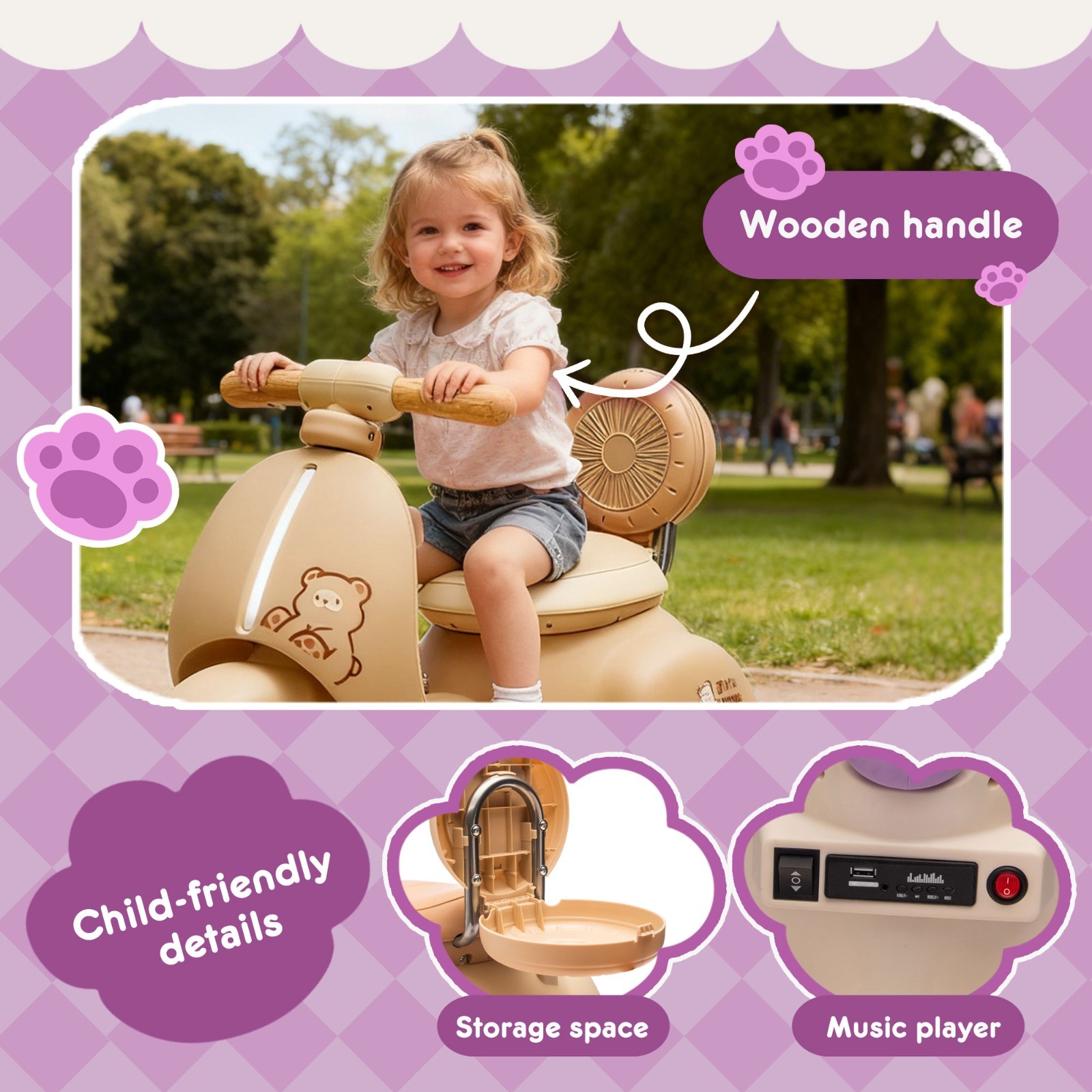 12V Kids Ride On Electric Motorcycle w/Remote, 3-Wheel Scooter for Toddler 1-3