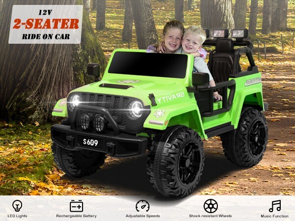 ZEOPHOL Ride On Truck Jeep 12V Electric Kids Toys Car 2 Seater 3 Speeds Green