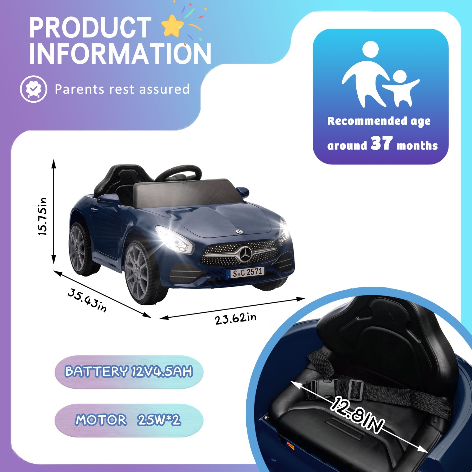 12V Kids Electric Car Ride on Toy w/Remote, Battery Power Wheels for Girls Boys