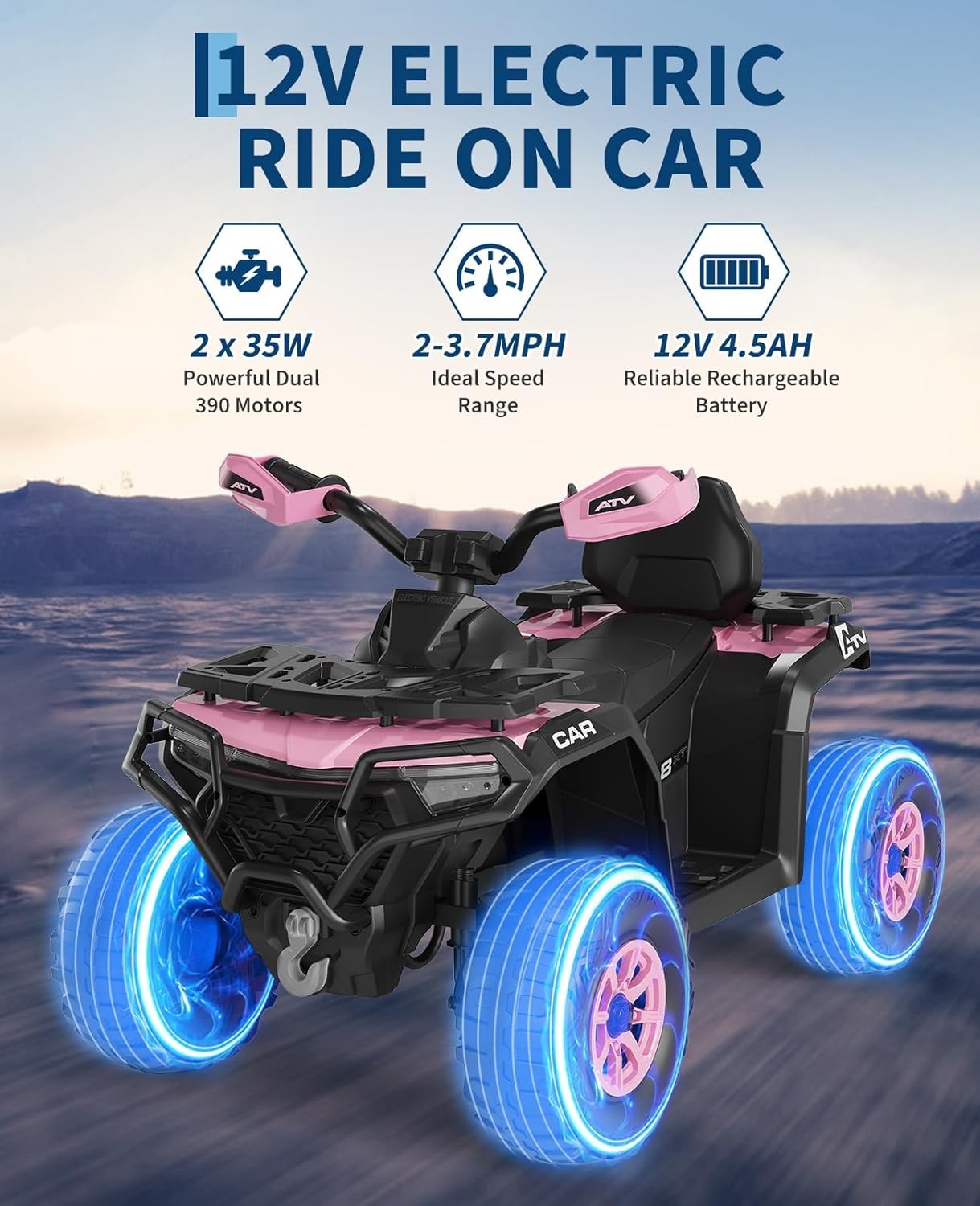 12V Kids Ride-On Electric Car w/ Remote, LED Lights, Built-in Music, Dual Motors