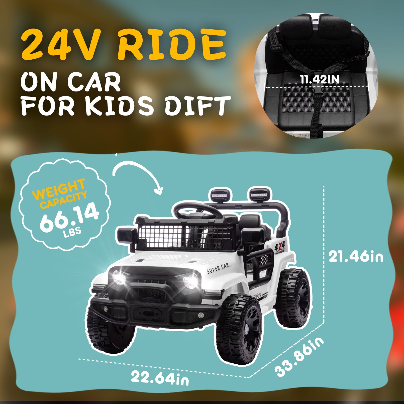 24V Kids Ride on Electric Car w/Remote, Power Wheels Toys for Boys & Girls,White