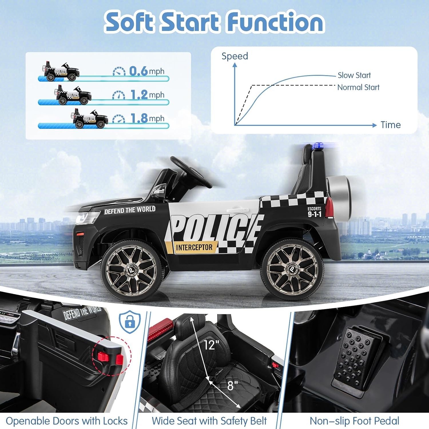 Costzon Police Ride on Car 12V Black