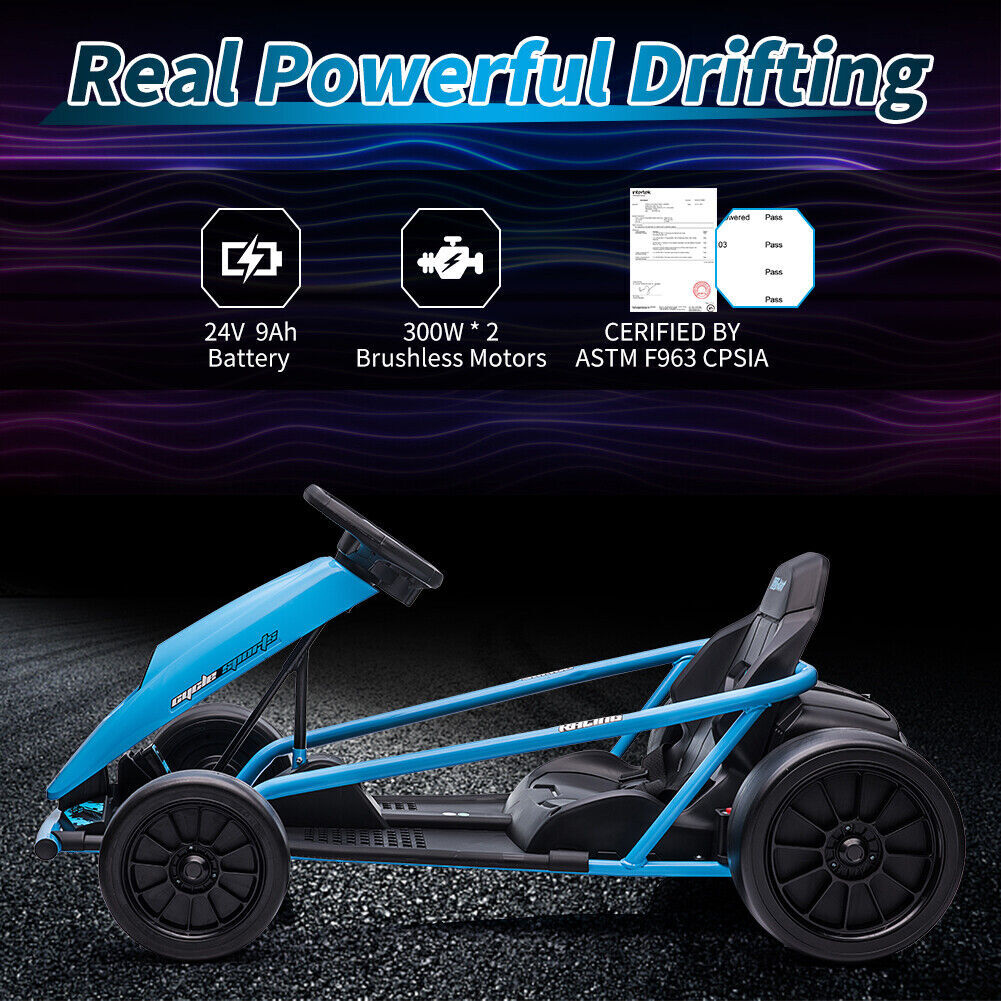 24V 9Ah Ride on Go Kart for Kids 8MPH High Speed Drifting Toys for 8-12 Years
