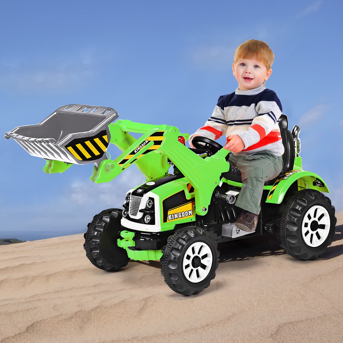 Outdoor Kids Ride On Excavator Truck 12V Battery Powered W/ Front Loader Digger