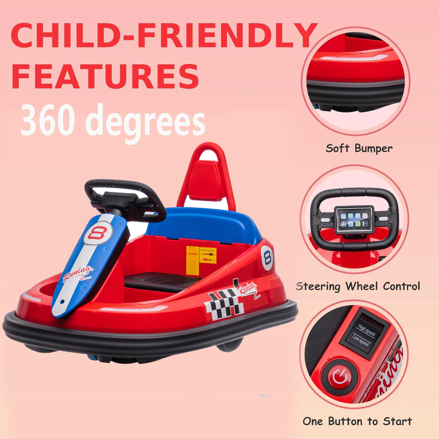 6V Kids Electric Ride On Toys Bumper Car for Toddlers 3-8 Years 360 Degree Spin