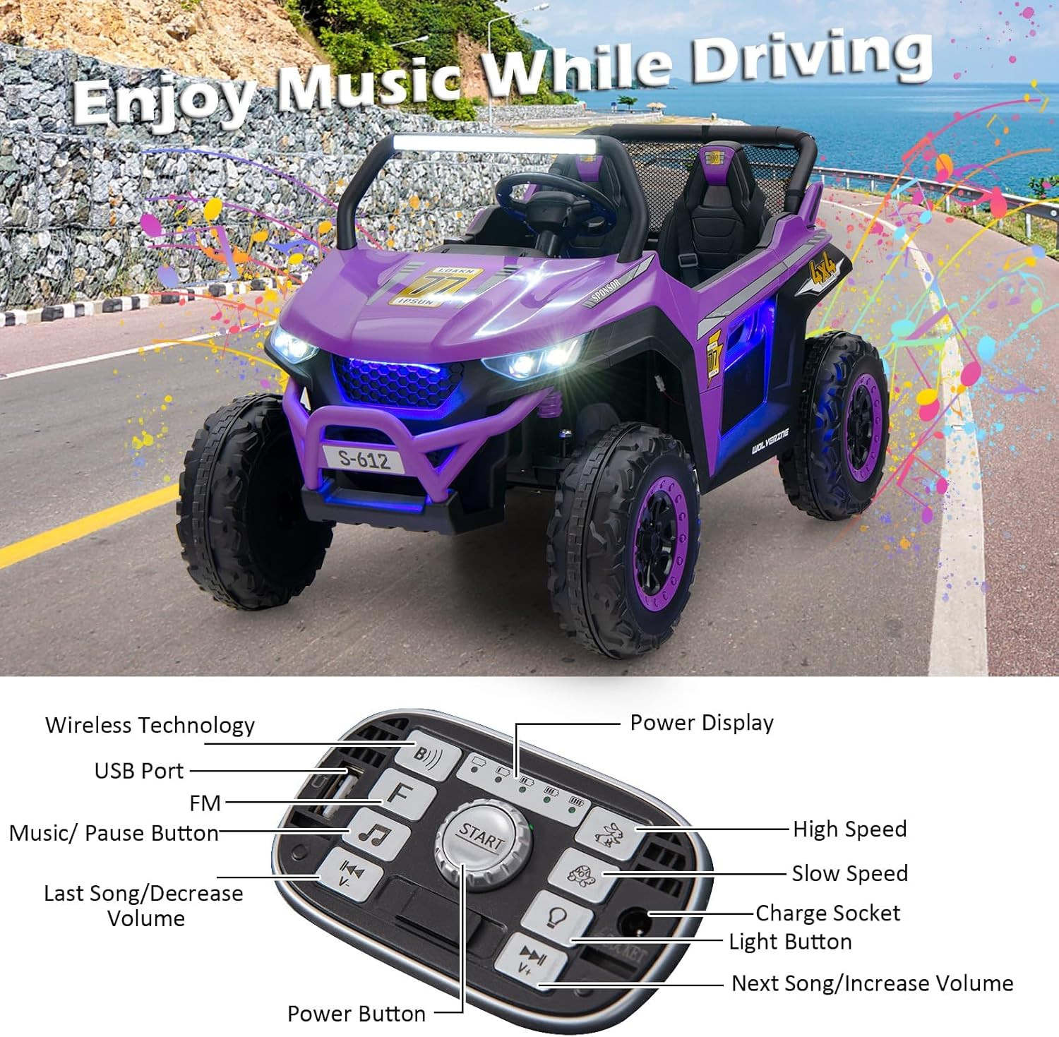 2 Seater Ride on Car for Kids, 12V UTV Kids’ Electric Vehicles with Remote Contr