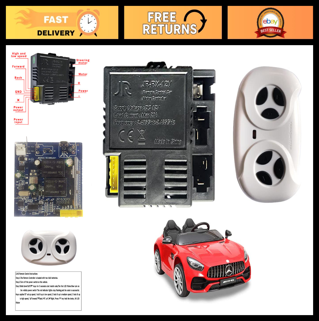 12V Bluetooth Control Box Kit for Power Wheels Upgrade, Remote Receiver for Kids