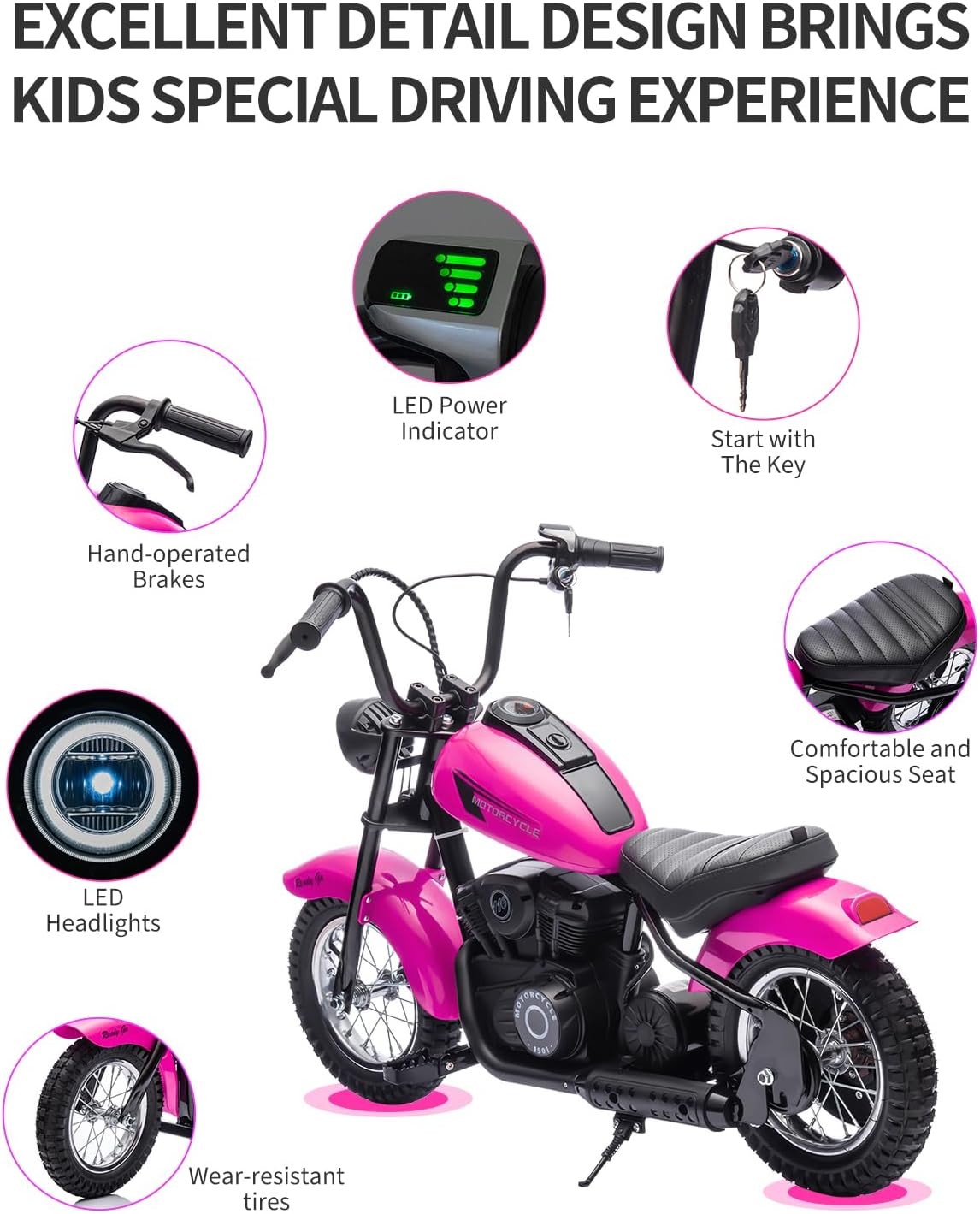 Kids Electric Dirt Bike (Ages 8-14) 24v 250w,LED,Leather Seat,Dual Speed Modes