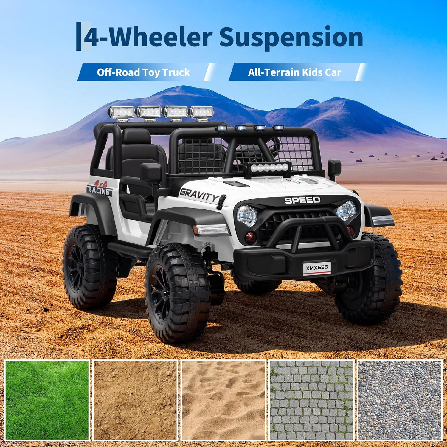 24V 2 Seater Kids Electric Truck with Parent Remote Control, 4WD Ride on Car for