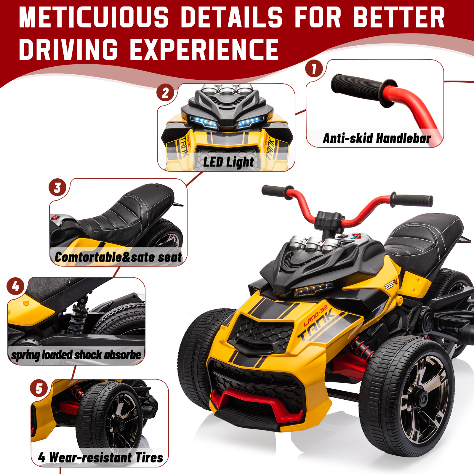 12V 3 Wheeler Ride On ATV Electric Motorcycle, Battery Powered Electric Vehicle