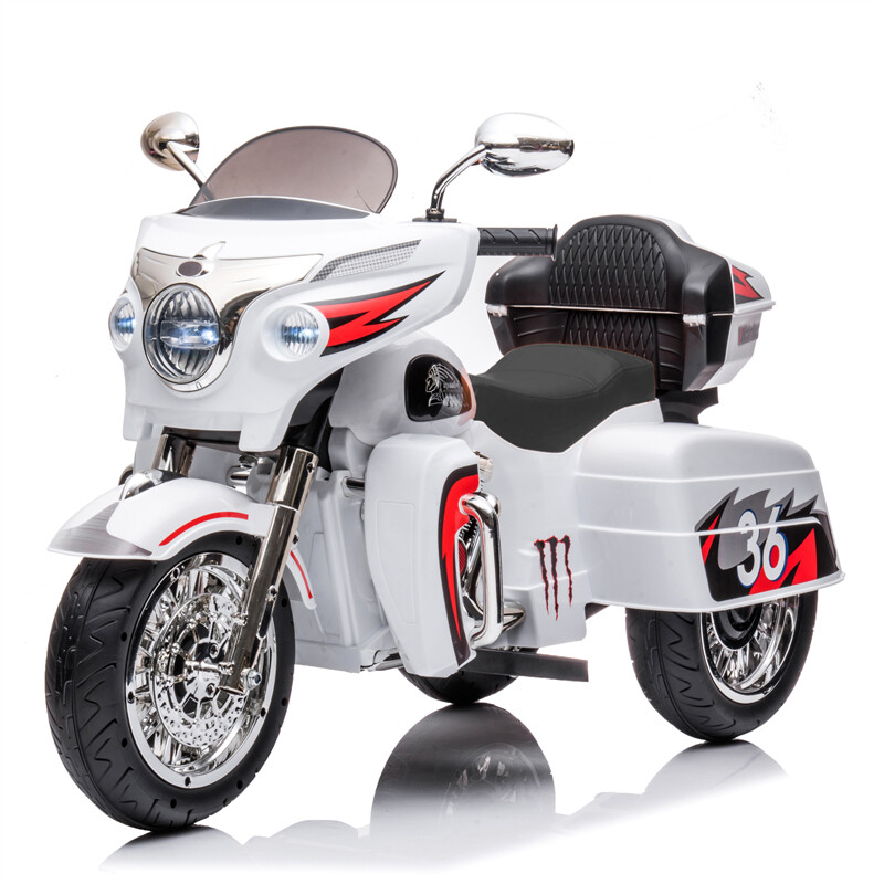 12V Kid Motorcycle Ride On Toy Key Start 3-Wheel 2-Seat Motorbike for 3-6 White