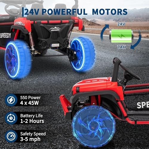 Red Iron 2 Seater 24V Ride-On Car for Big Kids – 4.97MPH – Red