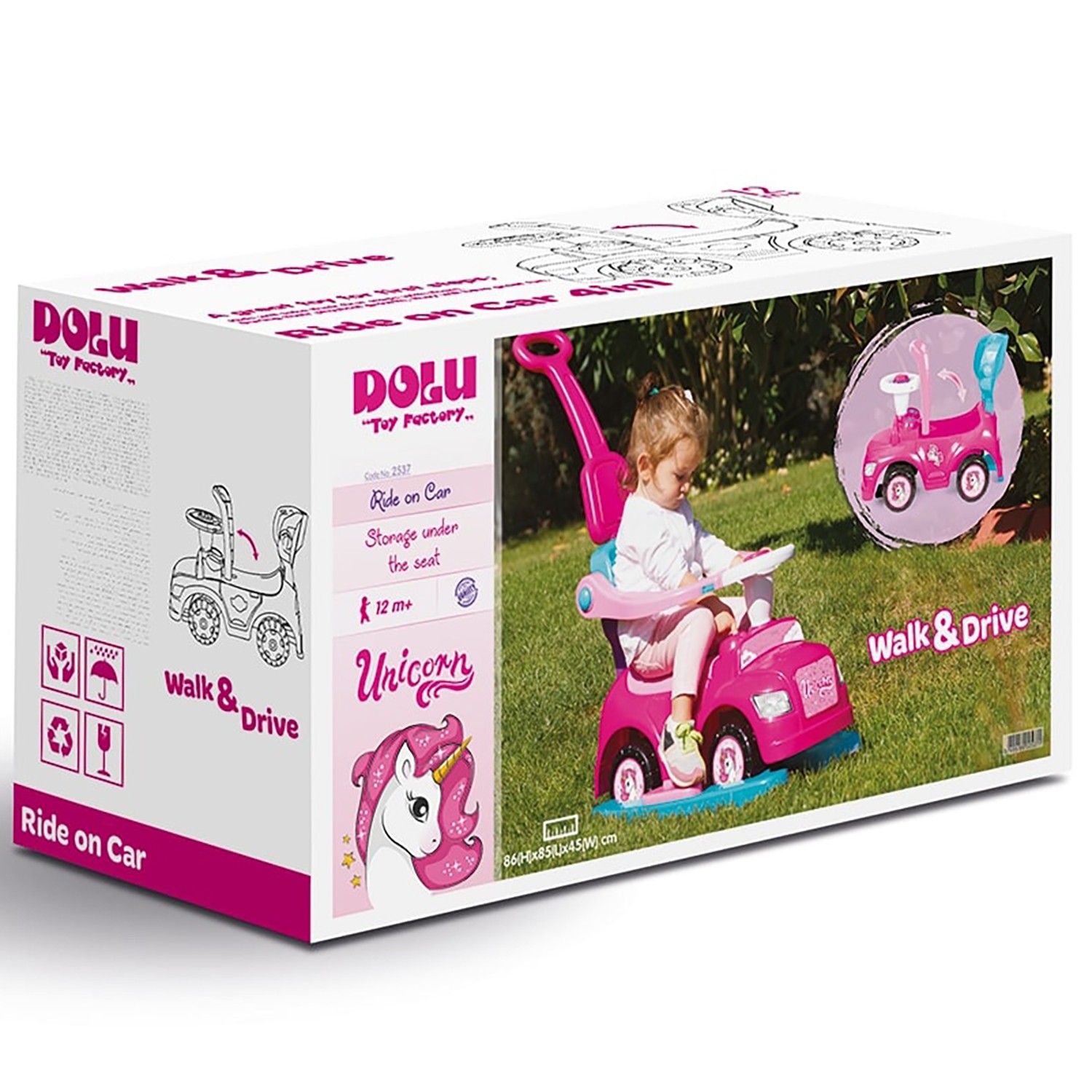 Dolu: Ride On Car: 4-In-1 Walk & Drive – Unicorn & Pink – Ages 12mo+
