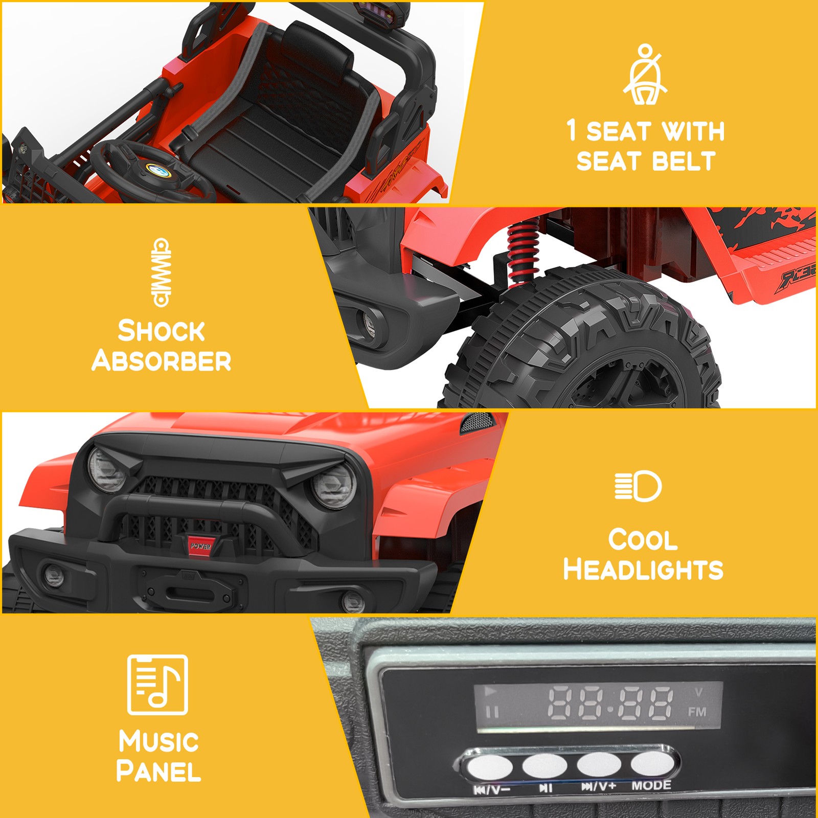 Red Kids Electric Ride on Car Toys 12V with Remote Control for Kids 3-8