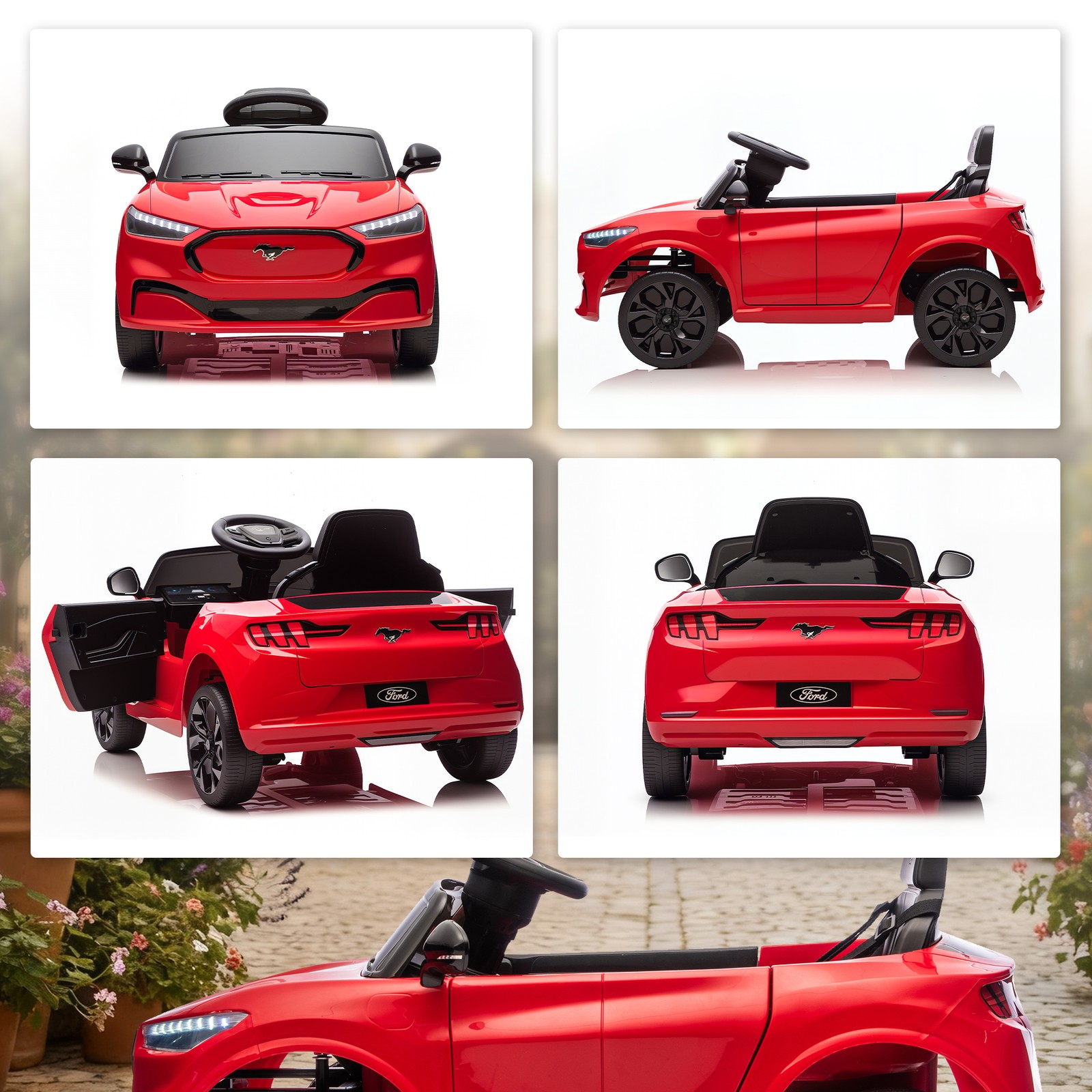 12V Kids Ride On Car, Licensed Ford Mustang Mach-E Electric Car, Red