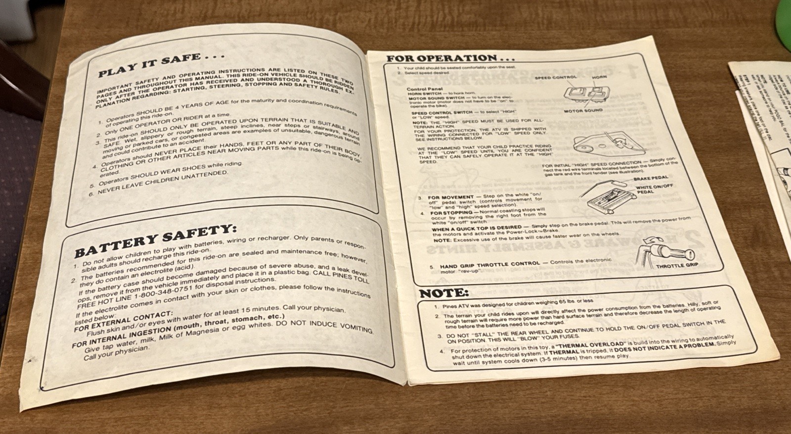 Vintage Pines ATV Raider PP2000 Owners Manual 1984 Battery Ride-On Vehicle