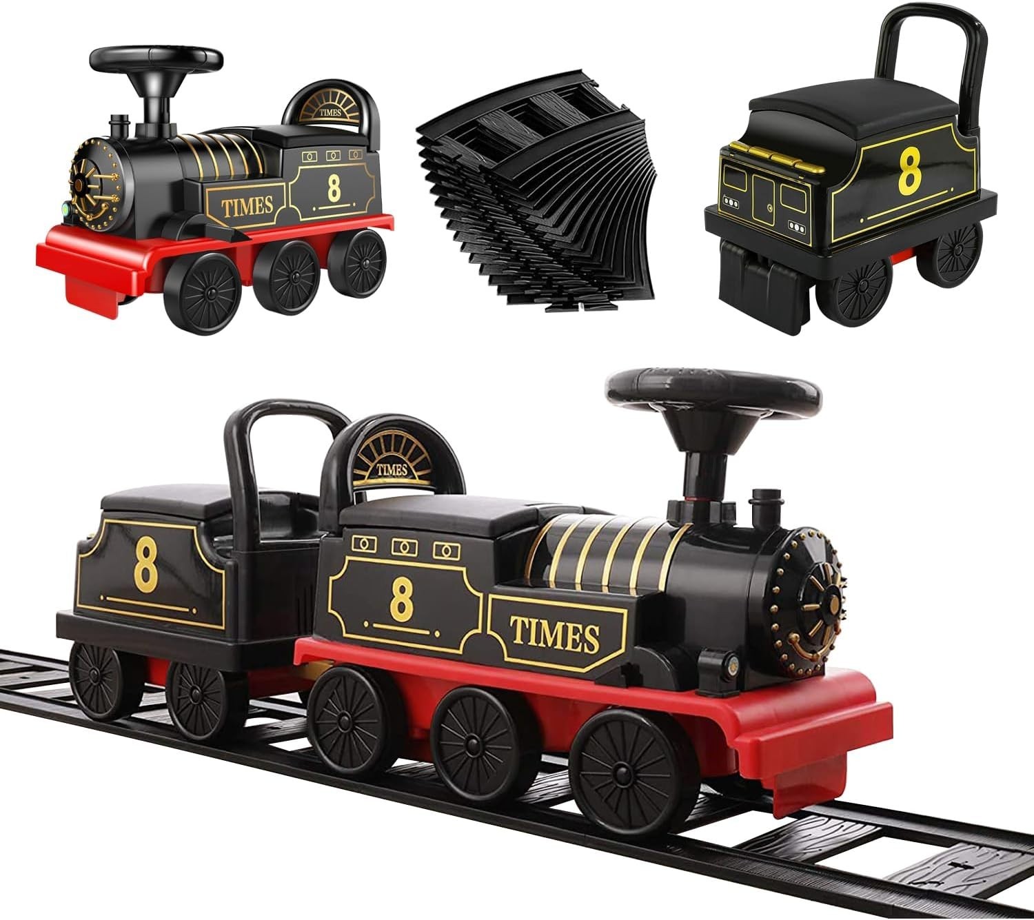 Ride on Train Toys Electric TrainSet with Track 2 Seaters Cargo Car,Music,Light