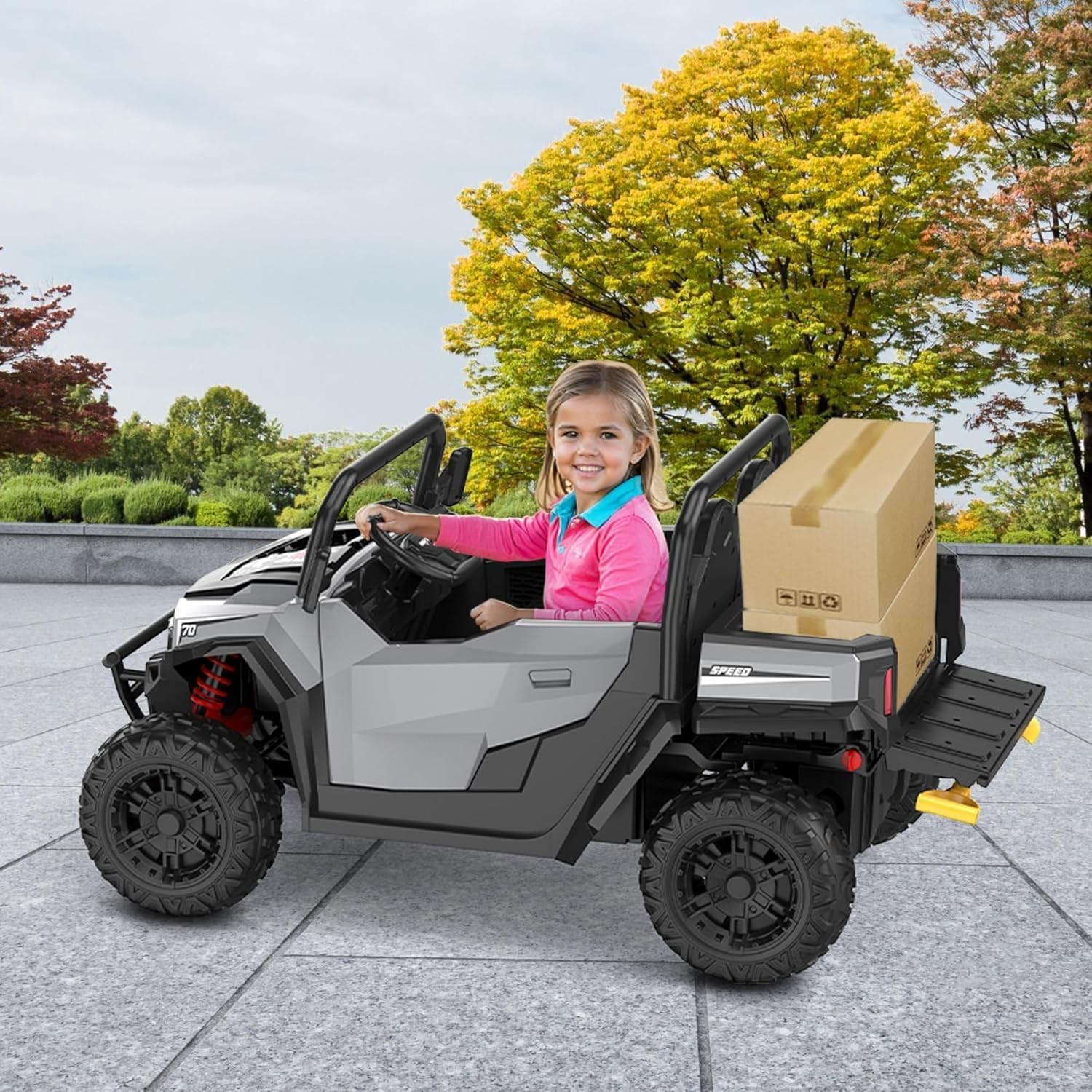 24V Ride On Truck for Kids w/ Remote, 4WD, LED Lights,Bluetooth,Dump Bed,2 Seats