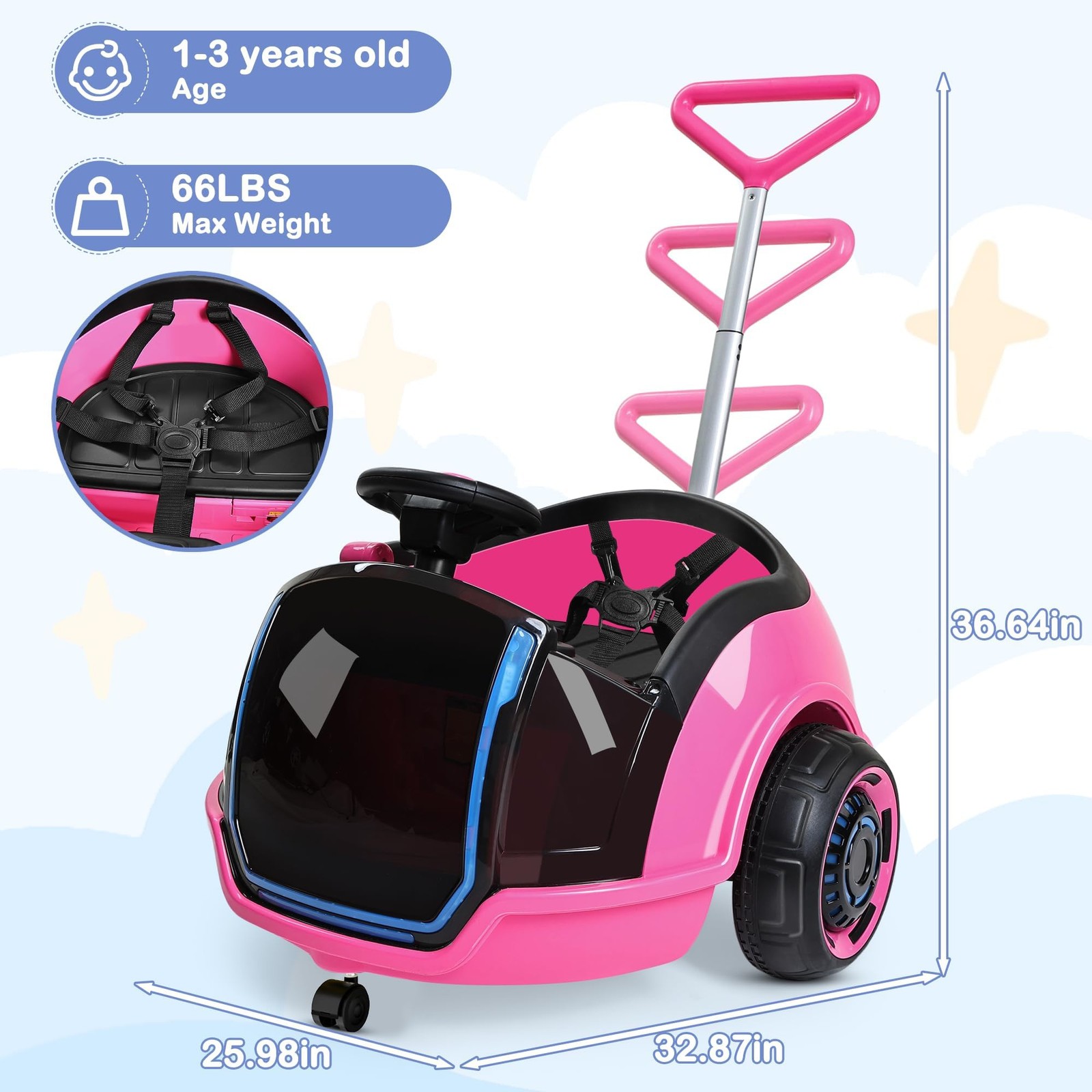 ANPABO 3-in-1 Electric Push Ride On Car, 12V Kids Ride On Toy w/Remote Contro…