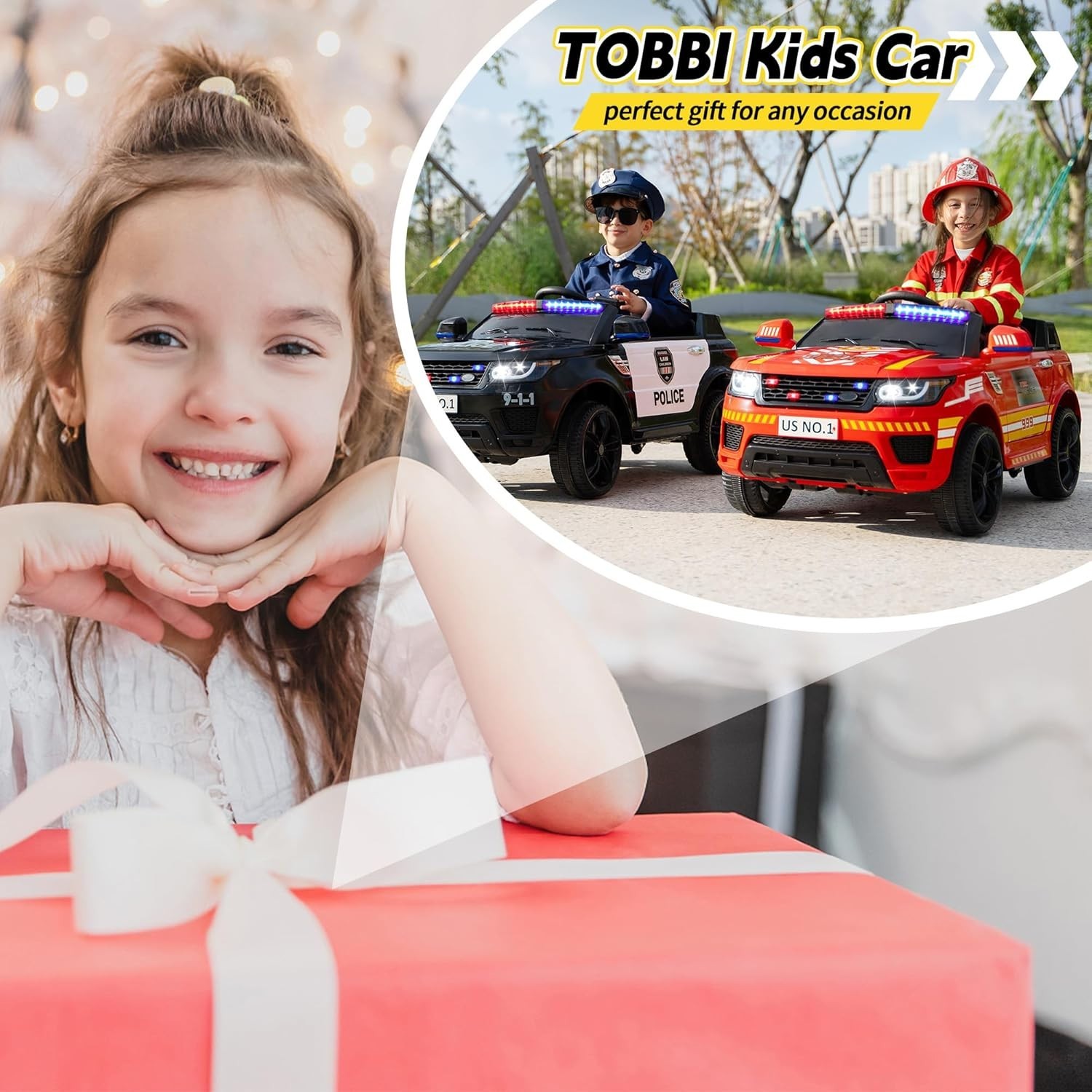TOBBI 12V Kids Electric Vehicles for Ages 3-8 w/Remote Control, Music