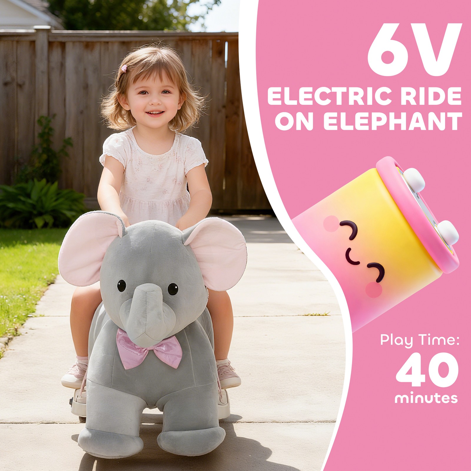 6V Ride on Horse, Kids Ride on Toy Elephant with Music, Forward