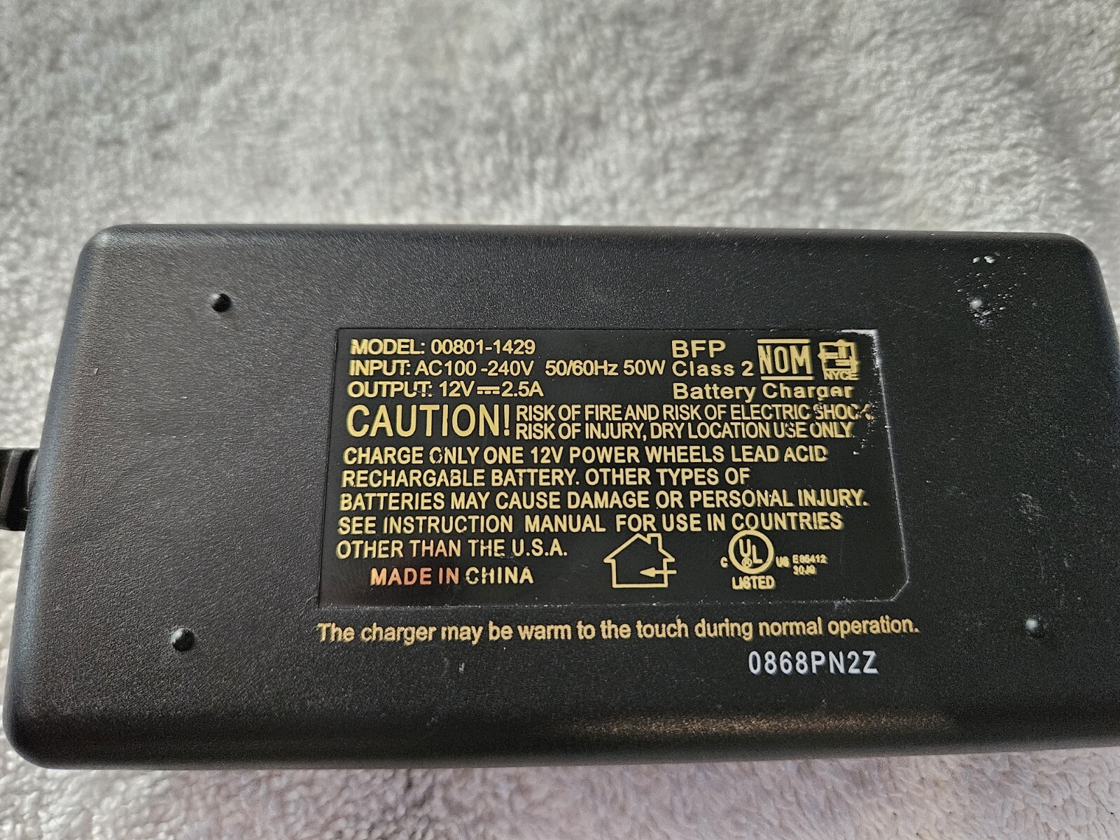 Genuine Fisher Price Power Wheels 12 Volt Quick Charger – Model 00801-1429
