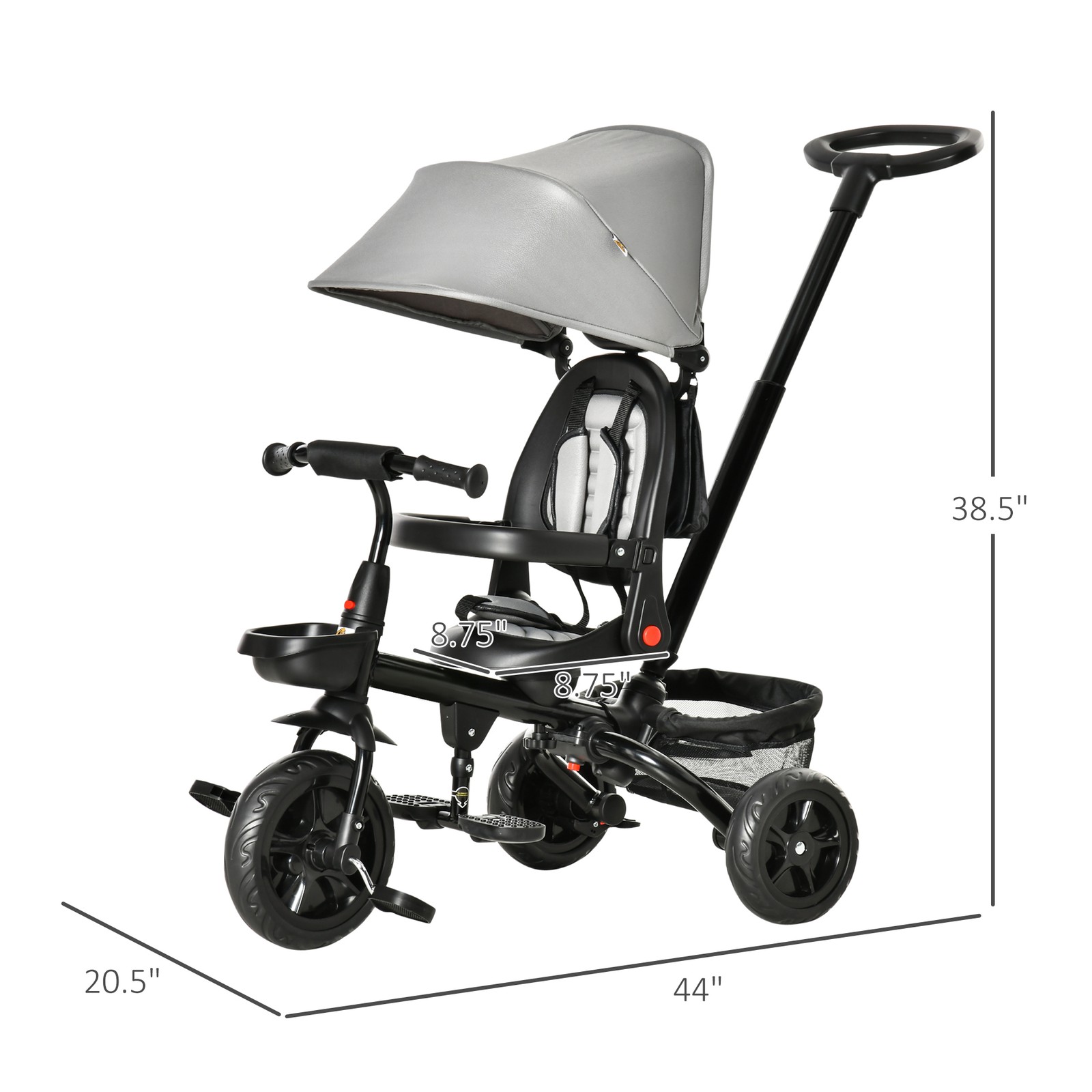 4 in 1 Adjustable Baby Tricycle w/ Removable Handle, Brake, Cover